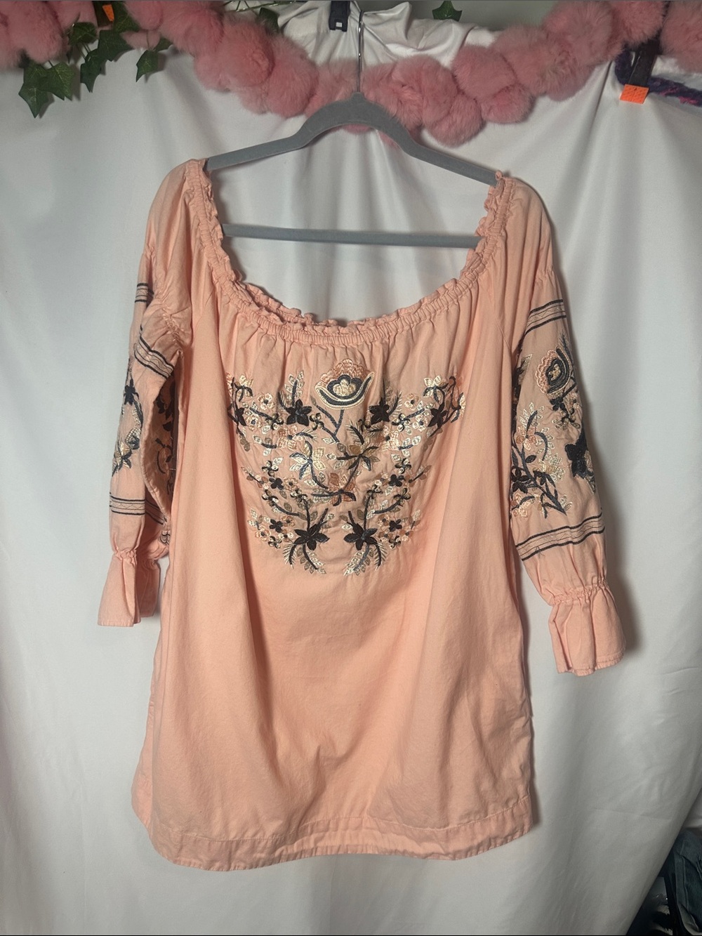 Free People Peach Embroidered Peasant Tunic